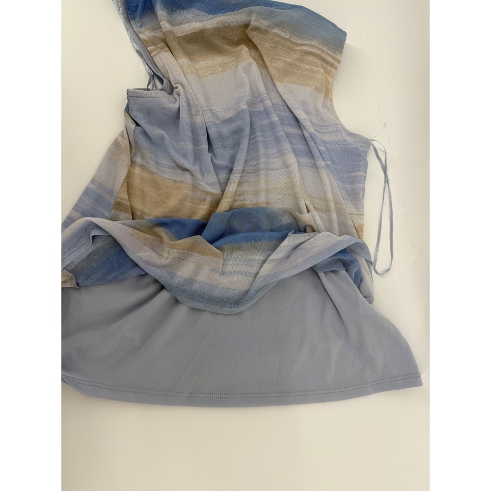 Halogen Cowl Neck Blouse Medium Womens Blue Beige Ombre Sleeveless Top - Picture 7 of 10